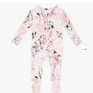Posh Peanut Vintage Pink Rose limited edition print footie ruffled pajamas